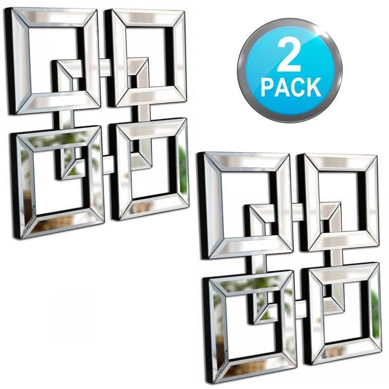 QMDECOR 2 Pack Silver Mirrored Square Wall-Mounted Mirrors Modern Glam Accent Decor for Home - Image 2